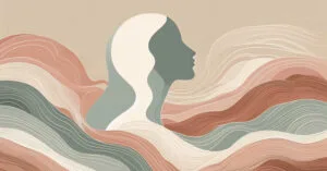 Female silhouette with earthy waves representing emotional release and restored energy flow.