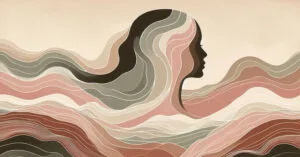 A side profile of a woman’s face in watercolor style, with soft lines representing emotional release.