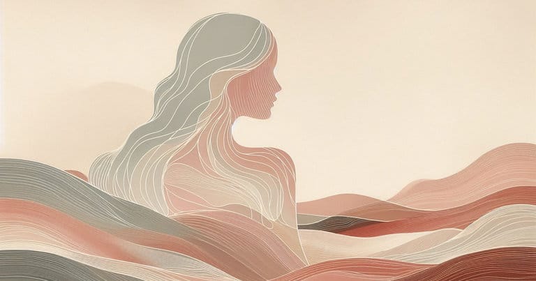 An artistic depiction of a female profile silhouette with flowing organic neural energy waves in warm earth tones.