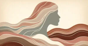 Artistic rendering of a feminine silhouette with earth-toned wavy lines representing somatic pressure and neural bracing.