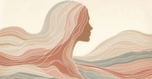 Visual depiction of a womans profile merged with earth-toned energy streams showing somatic activation.