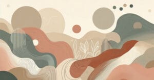 Abstract educational illustration with soft flowing shapes and calm horizontal movement, symbolizing balance, body awareness, and gentle internal processes.