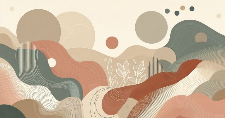 Abstract educational illustration with soft flowing shapes and calm horizontal movement, symbolizing balance, body awareness, and gentle internal processes.