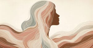 Female silhouette with flowing lines representing nerve fibers connecting pelvic sensitivity to the brain.