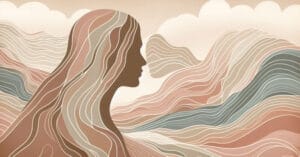 Wide horizontal abstract illustration showing a delicate balance between two soft, merging shapes, representing the subtle boundary between compliance and true consent.