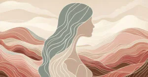 Abstract profile of a woman with a glowing network of fine lines, in dusty rose and pale terracotta tones, symbolizing the sensory homunculus.