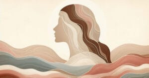 Artistic profile of a woman with earth-toned waves flowing like neural pathways through the internal energy zones.
