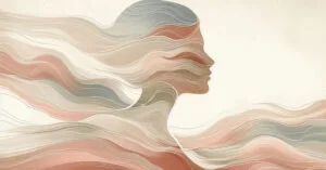 Artistic profile of a woman with earth-toned waves flowing like neural pathways through the internal energy zones.