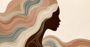 Female profile with wavy lines representing pelvic armoring release and somatic energy flows.