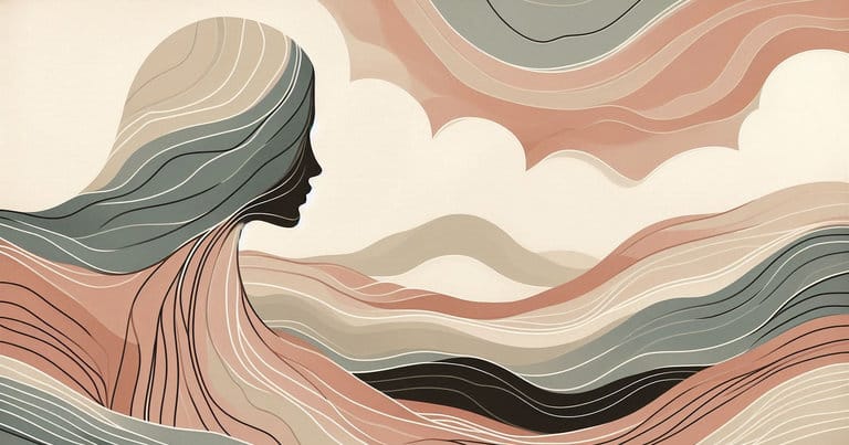 Somatic visual of a female profile silhouette with neural energy lines in warm terracotta and sand tones.