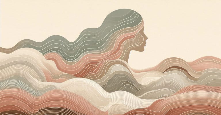 Abstract watercolor illustration of a female silhouette with a glowing neural web in dusty sage and rose tones, symbolizing the enteric nervous system.