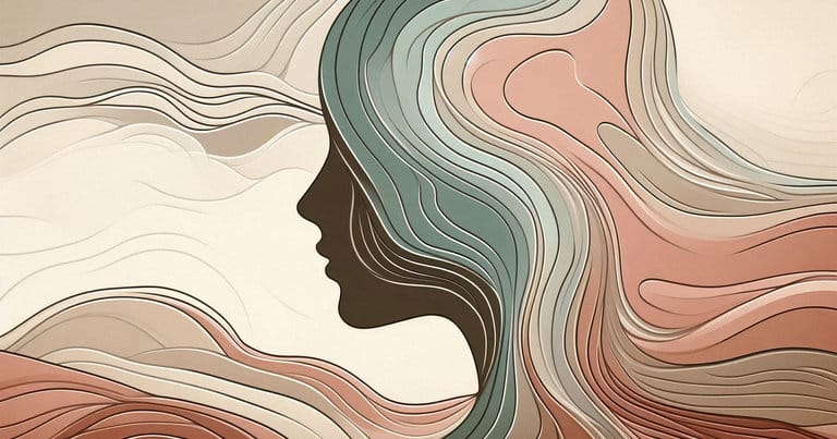 Calm horizontal abstract illustration with organic forms and a minimalist profile for somatic education.