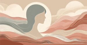 Abstract profile of a woman with soft wavy lines in dusty sage and cream tones, illustrating the realignment of energy and neural pathways in the nervous system.