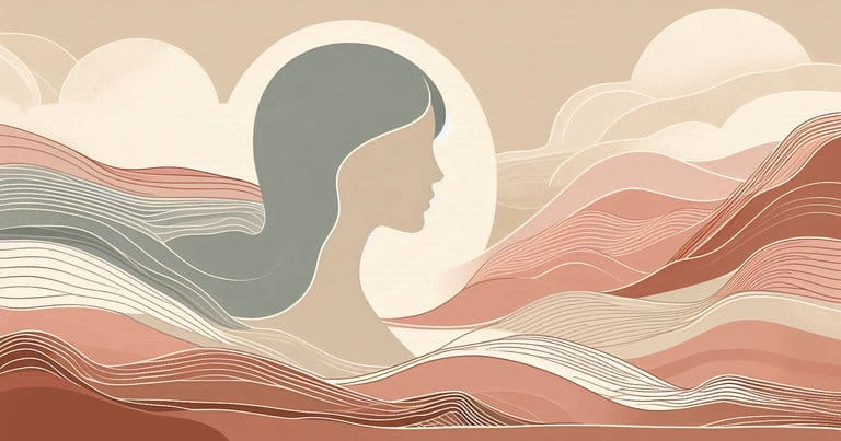 Abstract profile of a woman with soft wavy lines in dusty sage and cream tones, illustrating the realignment of energy and neural pathways in the nervous system.