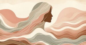 Artistic rendering of a womans profile with flowing clay-toned lines representing the awakening of the A-spot.