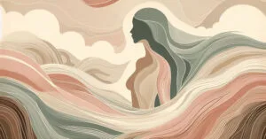Artistic rendering of a womans profile with flowing clay-toned lines representing the awakening of the A-spot.