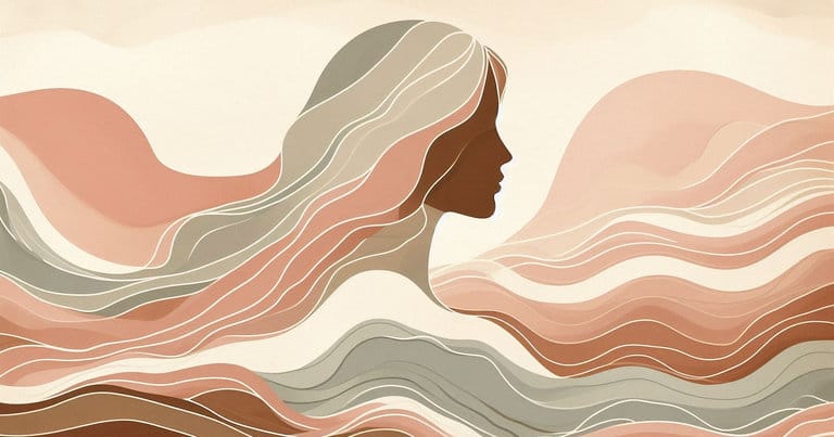 Artistic rendering of a womans profile with flowing clay-toned lines representing the awakening of the A-spot.