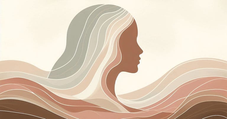 Abstract silhouette of a woman’s profile integrated with flowing organic waves in terracotta and cream, representing the interconnected neural pathways of the CUV complex and internal pelvic sensitivity.