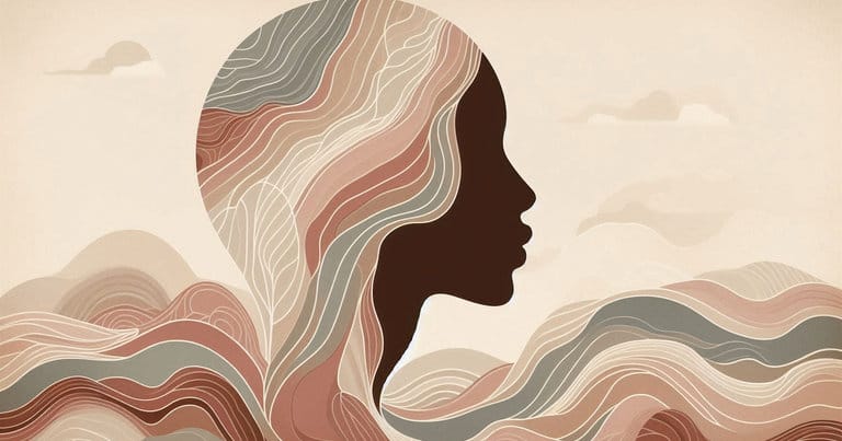 An artistic illustration of a female profile silhouette in warm earth tones with flowing organic lines representing the interaction of oxytocin and vasopressin during deep sensitivity.