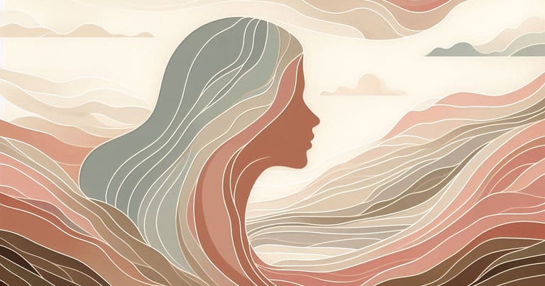 Somatic visual of a woman's silhouette with warm amber waves symbolizing deep pelvic release and P-spot activation.