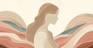 Female profile silhouette with earthy lines symbolizing deep pressure waves and neural pathways.
