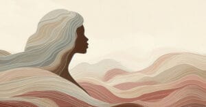 Female profile silhouette with organic lines representing nervous system waves and sensory energy.