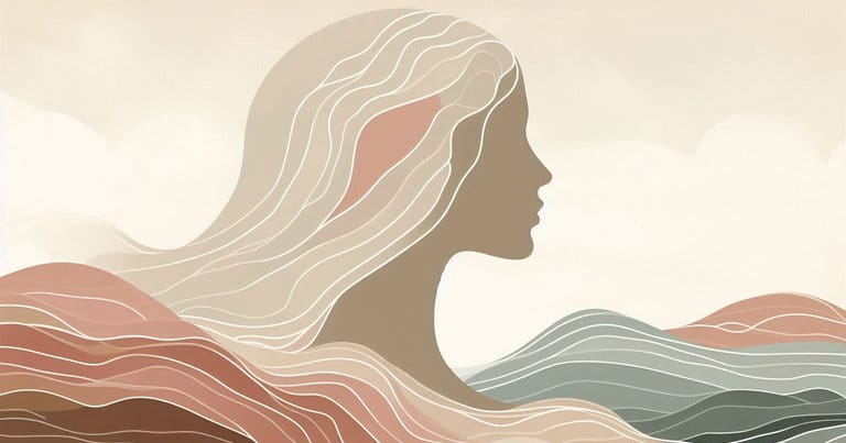 Abstract depiction of a female profile silhouette merged with flowing energy lines in warm earth tones.
