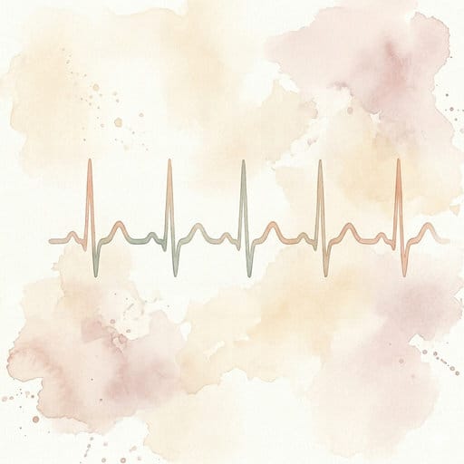 Watercolor illustration of a simple heartbeat ECG line in soft pastel colors.