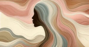 A minimal visual of a serene woman's profile integrated into flowing, root-like wavy lines that branch out like neural pathways, illustrating the calming connection between the brain and the body's internal systems.