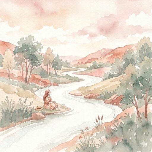 Abstract watercolor of a winding river, representing the somatic flow of female ejaculate in yoni massage.