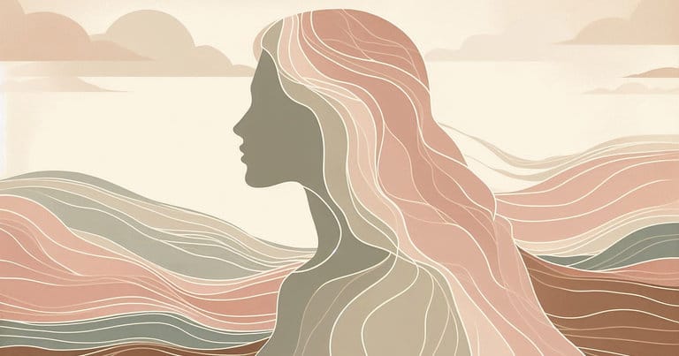 Artistic rendering of a woman's profile with energy waves representing the somatic flow of ejaculate in terracotta tones.