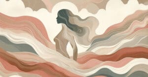 Artistic visual of a female profile silhouette with flowing energy waves in warm earth tones for somatic history.