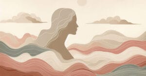 Artistic depiction of a female profile silhouette with earth toned energy waves showing ancient healing touch.