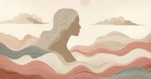 Artistic depiction of a female profile silhouette with earth toned energy waves showing ancient healing touch.
