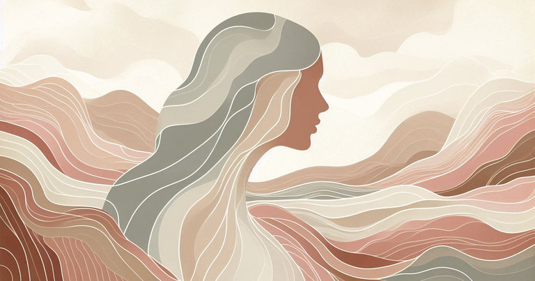 Artistic female profile with neural energy waves in warm earth tones, depicting somatic history.