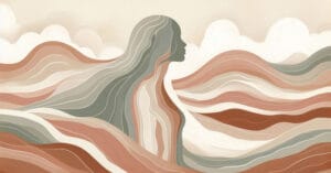 Female profile silhouette with soft organic waves representing intuition and internal sensory signals.