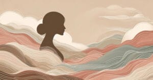 Artistic capture of a female silhouette with neural wave lines in warm earth tones, showing deep energy release.