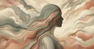 Artistic capture of a female silhouette with neural wave lines in warm earth tones, showing deep energy release.