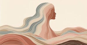 Watercolor visual of a female profile and wavy lines showing the opening of somatic gates in warm earth tones.