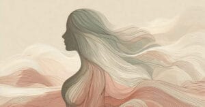 Artistic capture of a female profile with warm earth tone organic energy waves showing deep somatic tremor release.