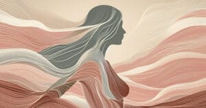 Artistic female profile silhouette merged with warm earthy organic waves, symbolizing the release of emotional control.