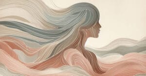 Artistic rendering of a female profile with warm earth tone organic energy waves showing pure somatic block release.
