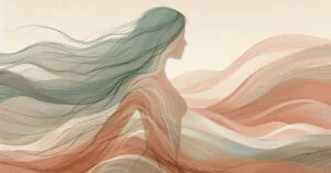 Artistic depiction of a female profile silhouette with blue energy flows illustrating the color dye experiment.