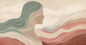 Delicate depiction of a female profile and wavy flows reflecting clitoral hood protection and somatic sensitivity.