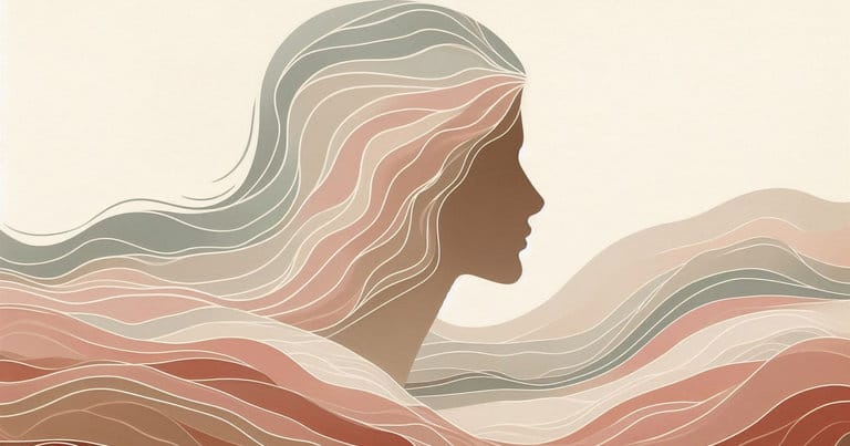 Artistic illustration of a female profile and flowing neural energy lines symbolizing the refractory period and waves.