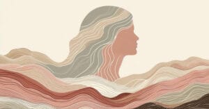 Artistic watercolor rendering of a female profile and energy flows highlighting the delicate V-spot area in warm earth tones.