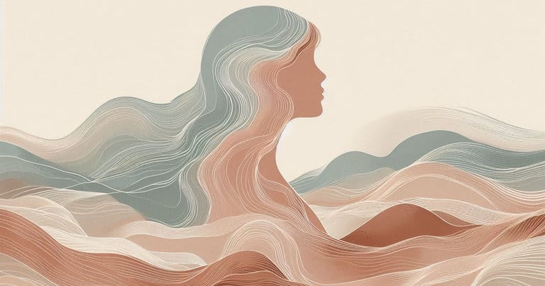 Artistic capture of a female profile with warm earth tone organic energy waves showing a shattered historical illusion.