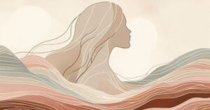 Artistic capture of a female profile silhouette with flowing organic waves in warm earth tones.