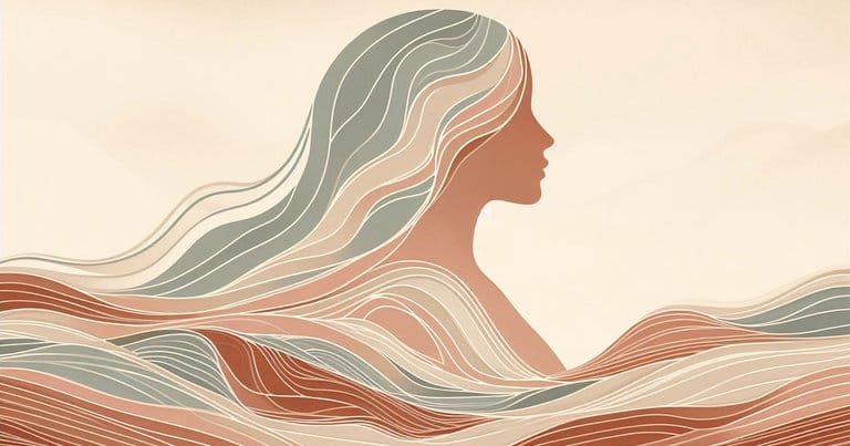 Artistic rendering of a female profile with warm earthy waves, symbolizing the ancient roots of somatic awareness.