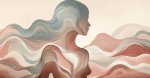 Artistic capture of a female profile with warm earth tone wavy lines showing the natural flow of somatic fluids.